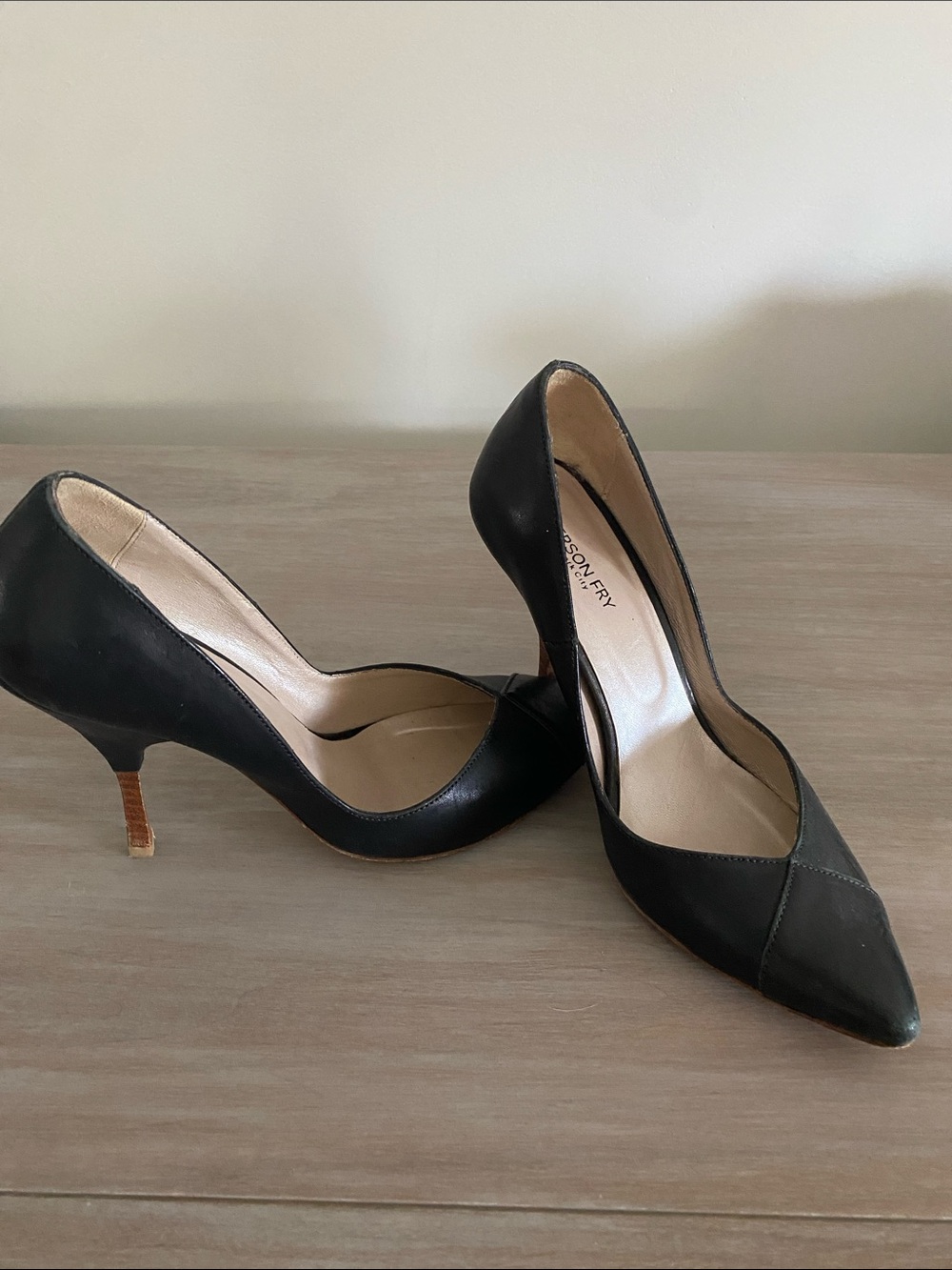 Emerson Fry Black Pointed-Toe Kitten Heels